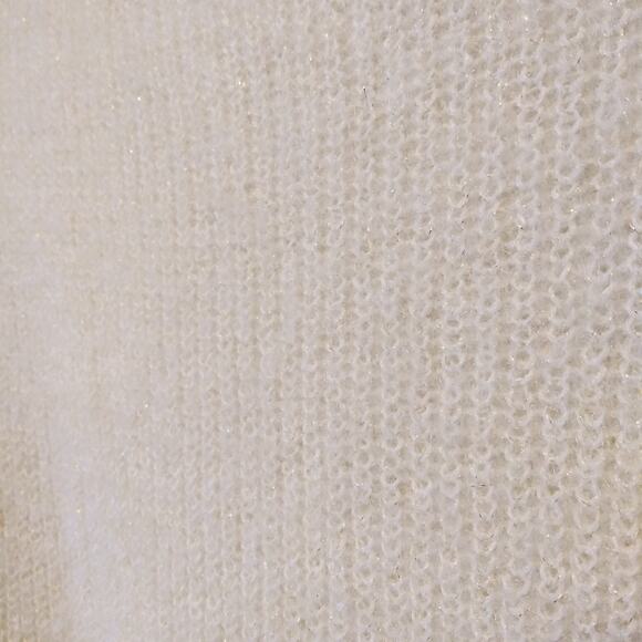 Soft Surroundings Size L Fuzzy Knit Sweater Cream White Metallic Thread Classic - Picture 9 of 11